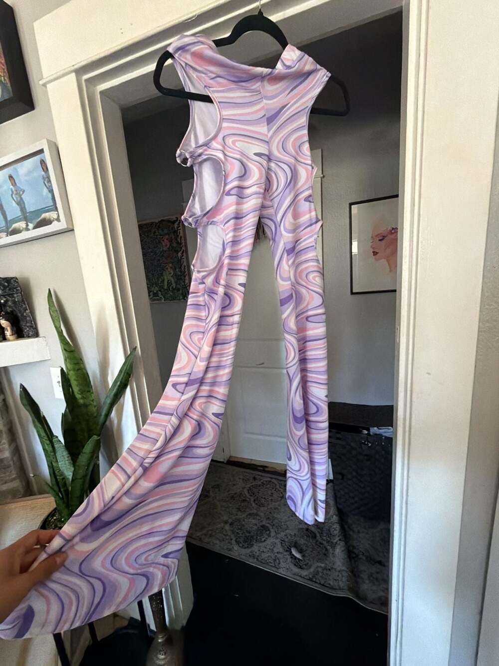 iHeartRaves Swirl Print Cutout Halter Jumpsuit